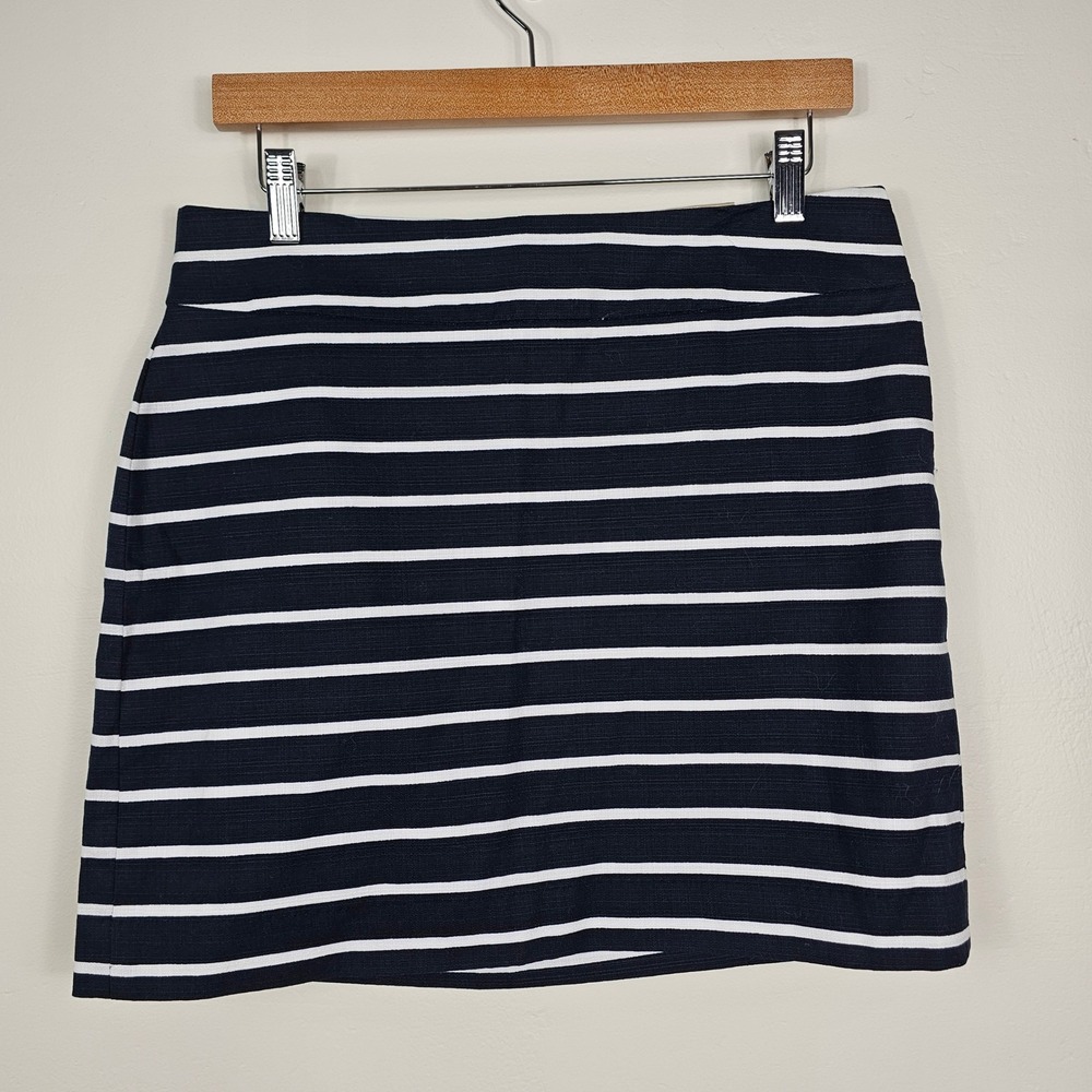 Banana Republic Skirt Women 6 Navy White Striped Mini Pencil Cotton Blend